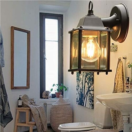 Aplique Farol Vintage Exterior/ Interior Pared Vidrio Negro Aplique Farol Vintage Exterior/ Interior Pared Vidrio Negro