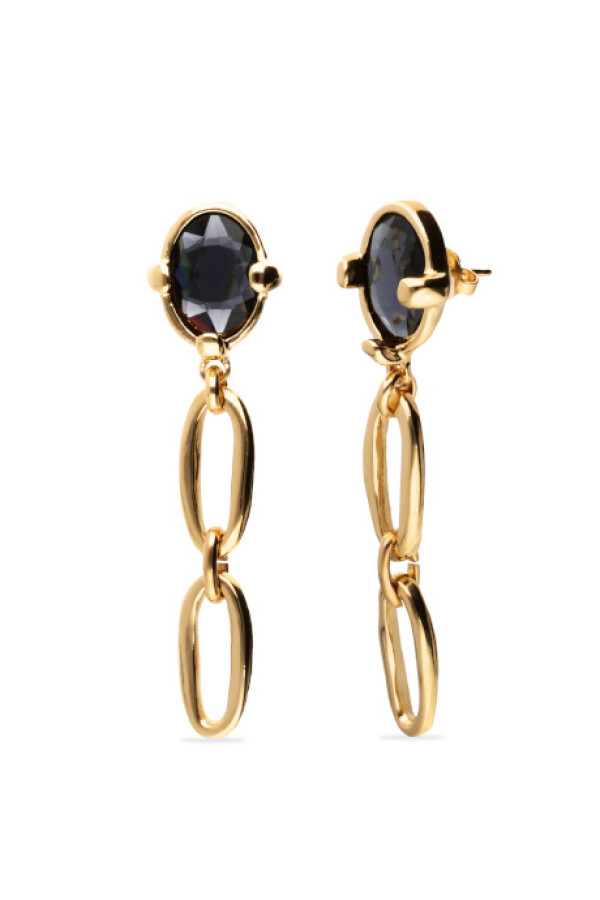 PENDIENTES LARGOS DE ALEACIÓN DE METALES BAÑADOS EN ORO 18K CON CRISTAL FACETADO GRISÁCEO Pendiente