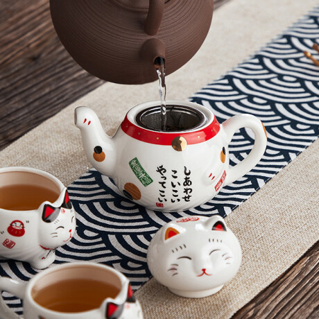 Juego De Té Gato De La Suerte Rojo
