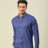 Camisa Lino Algodón Manga Larga Azul