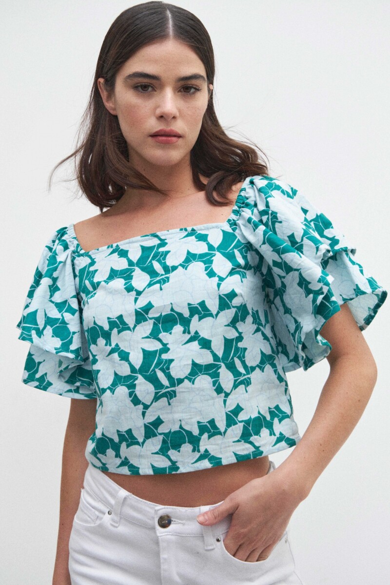 Top estampado con volados verde