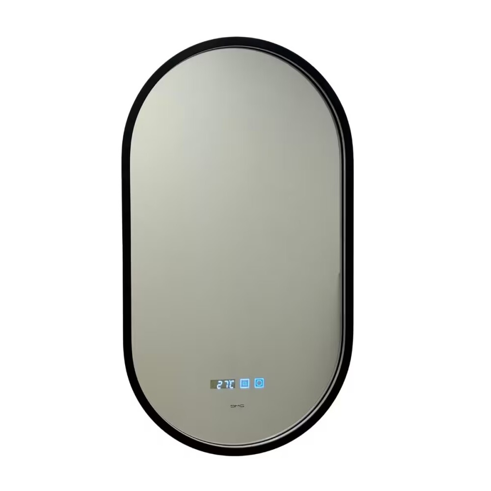 Espejo LED 45x80 oval negro con desempañador cinta led silicona Espejo Led 45x80 Oval Negro Con Desempañador Cinta Led Silicona