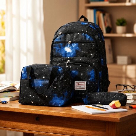 Set Mochila Lonchera Cartuchera Unisex Resistente 3 Piezas Azul