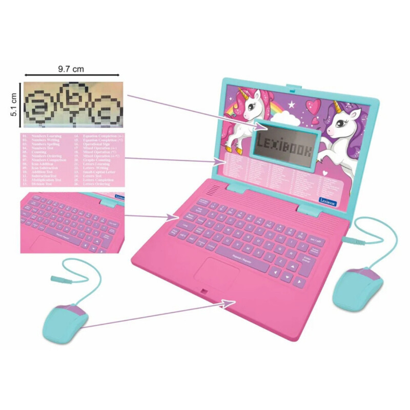 Laptop Disney Lexibook educativa bilingüe diseño Unicornio
