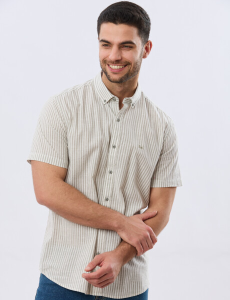 CAMISA RAYADA DE LINO Verde