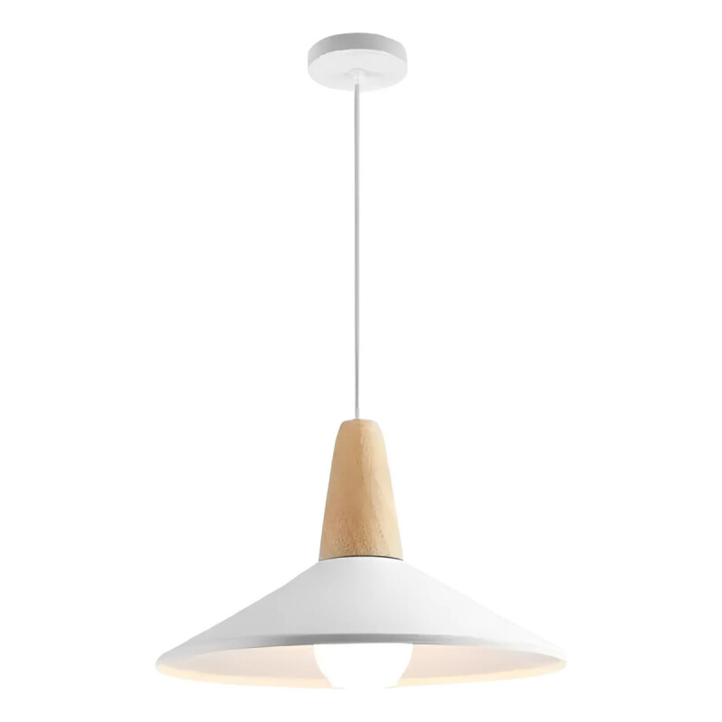 Lampara Colgante Metal Nordica Plato Deco Simil Madera Led Blanco