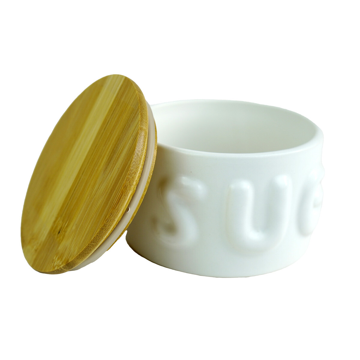 AZUCARERO CERAMICA CON TAPA MADERA — El Clon
