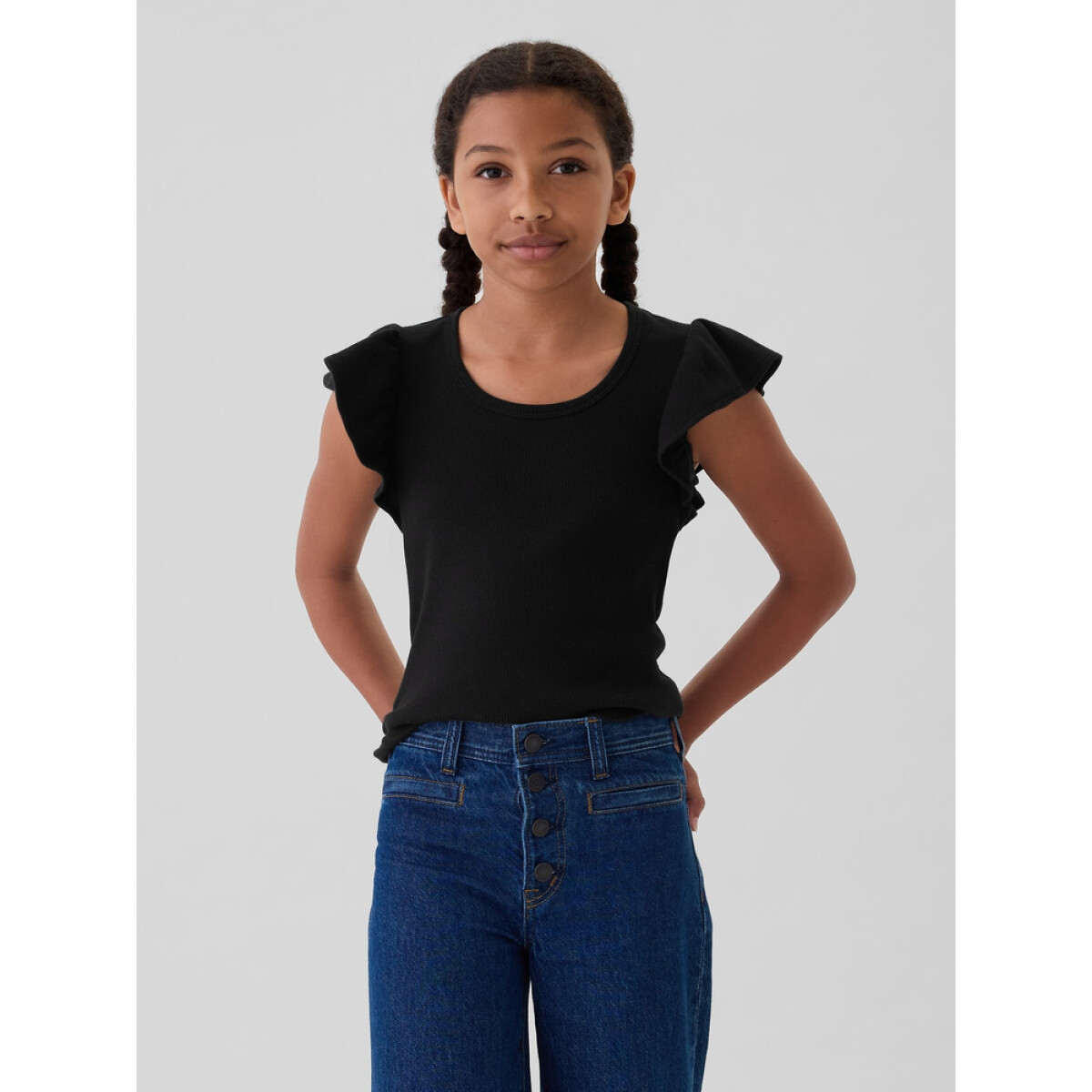 SS SCOOP RIB FLUTTER TOP - TRUE BLACK 