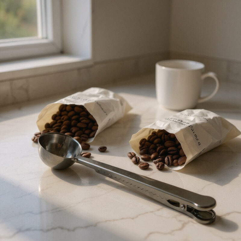 Cuchara Medidora Café Con Clip Negra Negro