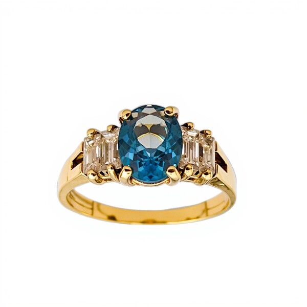 Anillo Halo-Oro Bajo-Piedra Agua marina y Zirconia-AN8158 conpiedra
