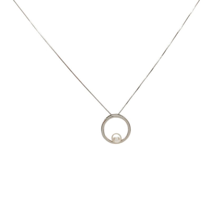 Conjunto colgante Circulo y Perla- Plata 925 - Perla cultivo- CJ3068 Conperla