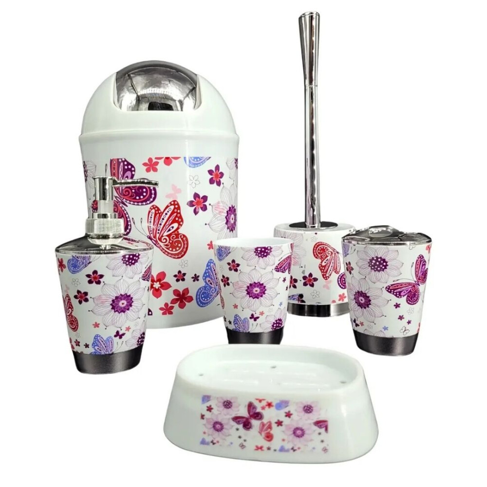 Set De 6 Accesorios Para Baño Estampado Mariposa