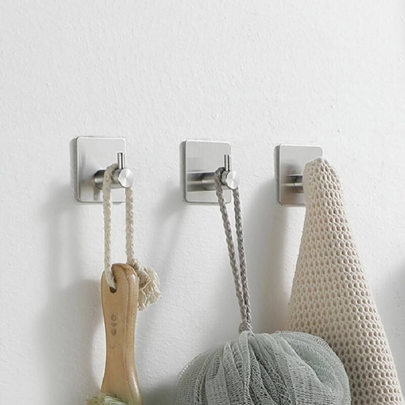 Gancho autoadhesivo acero inoxidable para pared plateado
