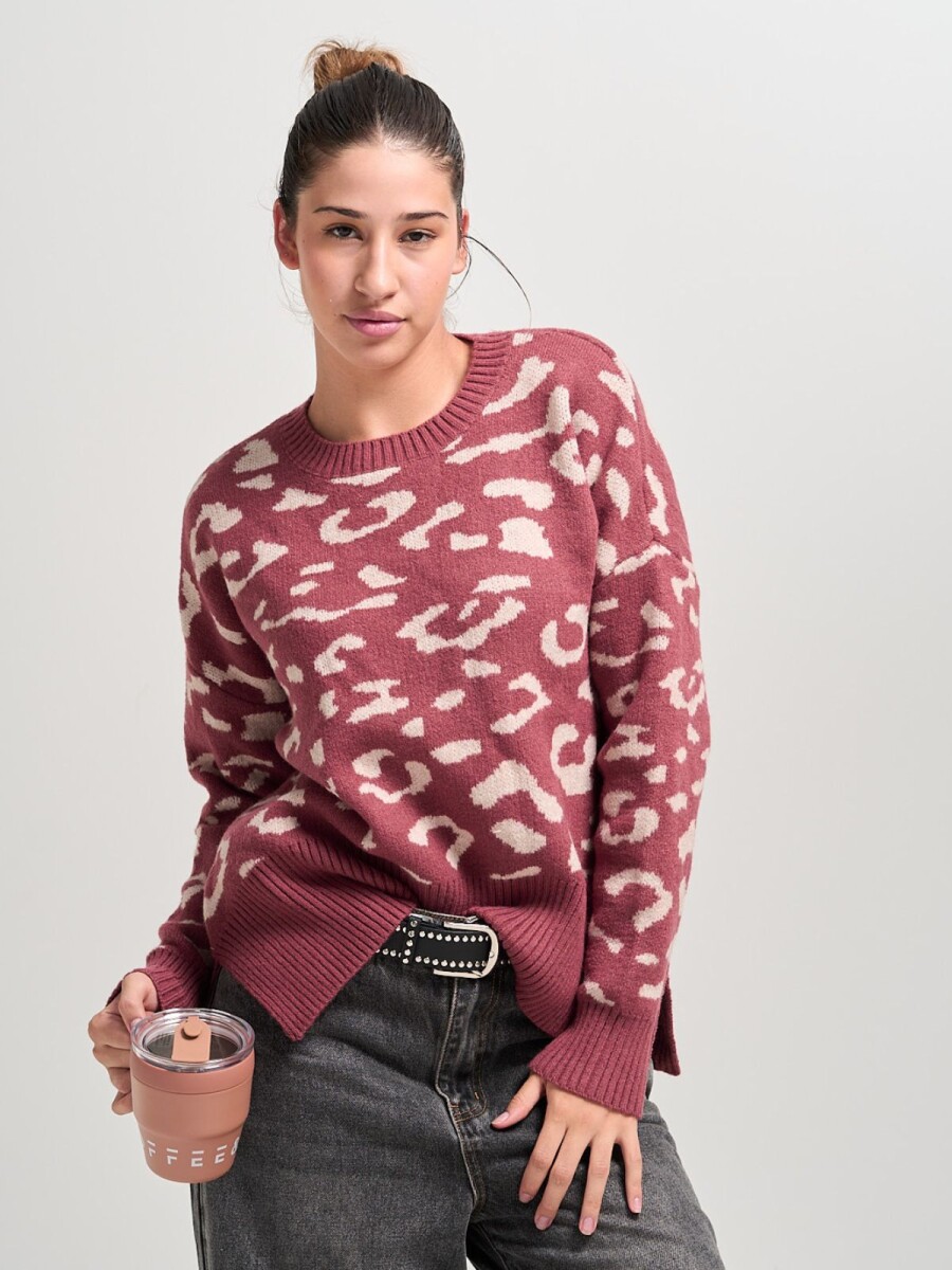 Buzo animal print tejido - Burdeo 