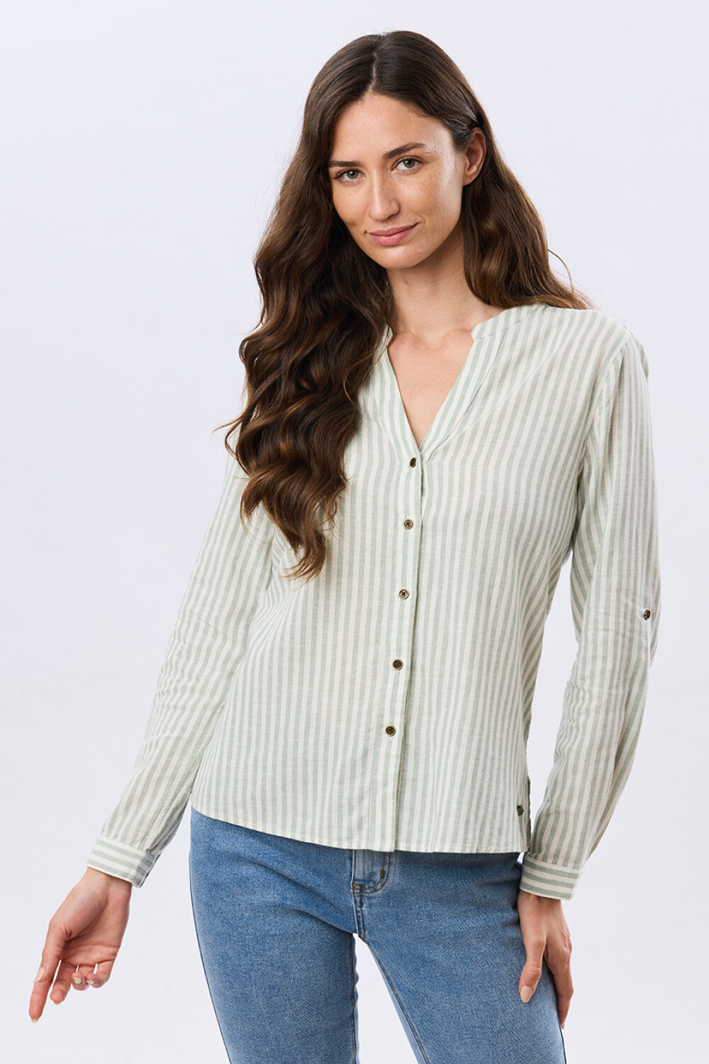 CAMISA DE LINO CUELLO MAO Menta