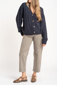 Cardigan Texturado Lana Azul Oscuro