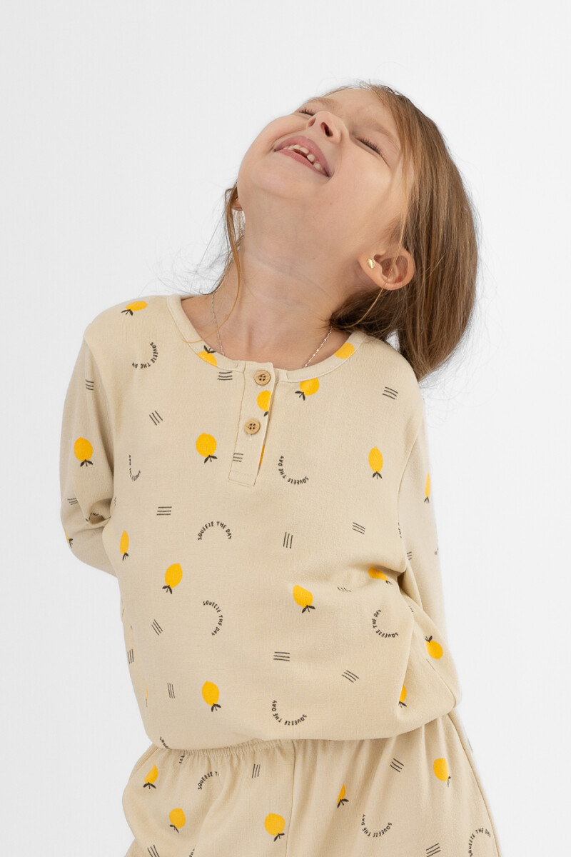 Pijama infantil hello lemons Marfil