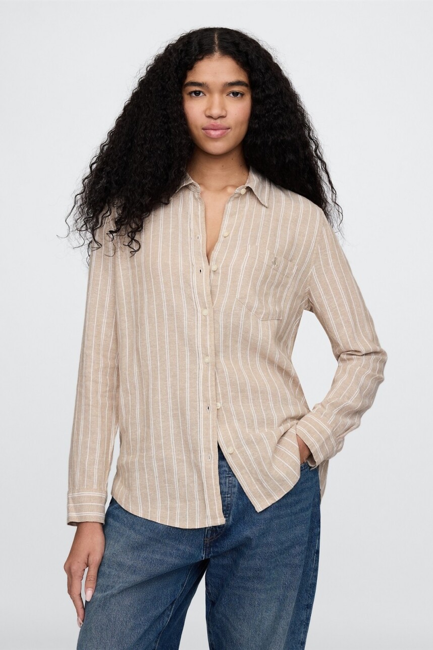 Camisa De Lino Brannan Mujer Khaki Stripe