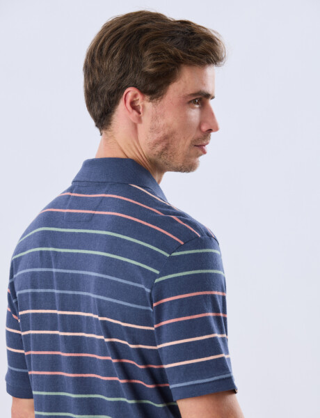 REMERA POLO RAYADA JERSEY Azul