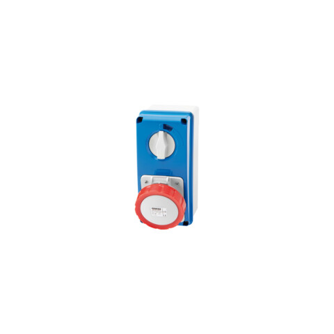 Tomacorriente ext. industrial c/ llave 3P+T 16A 6HS 380V roja IP67 GG6208