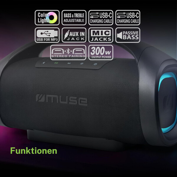 Parlante Portatil Muse M980bt 300w Bluetooth Batería PARLANTE MUSE M 980BT NEGRO