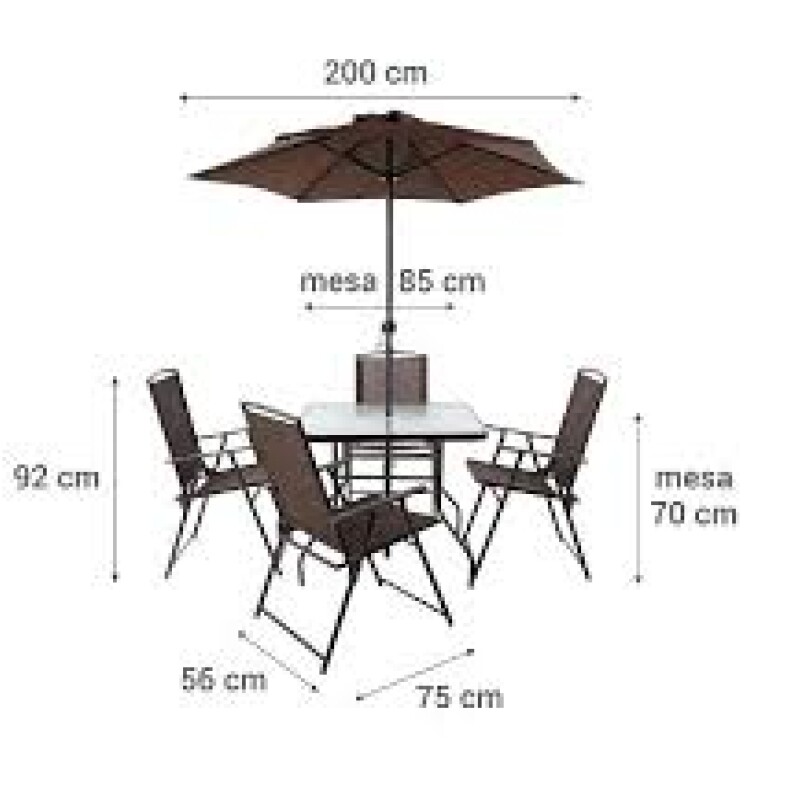 JUEGO DE JARDIN MENORCA 4 SILLAS + MESA + SOMBRILLA JUEGO DE JARDIN MENORCA 4 SILLAS + MESA + SOMBRILLA