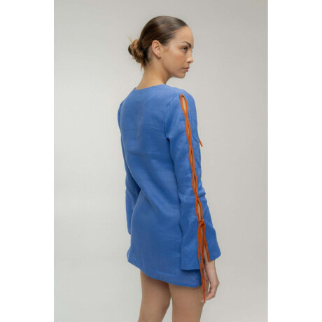 Vestido Tira Linen Azul