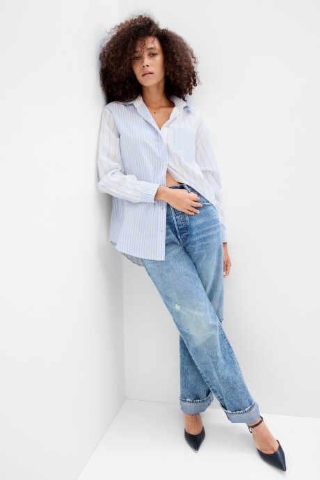 Camisa Poplin Mulit Rayas Mujer Mixstripe Balticblue