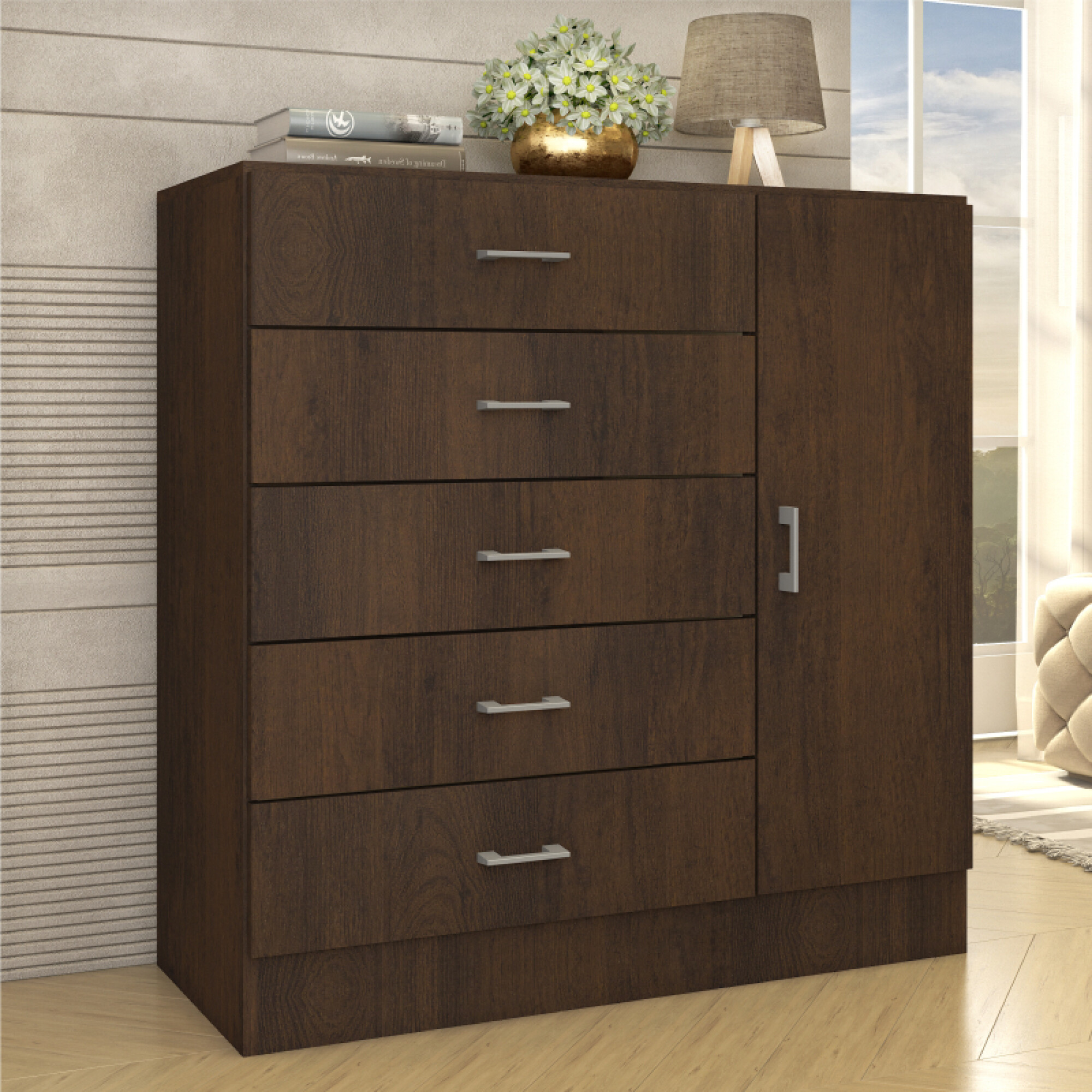 Comoda Cajonera para Dormitorio de Cajones Puerta y Estante