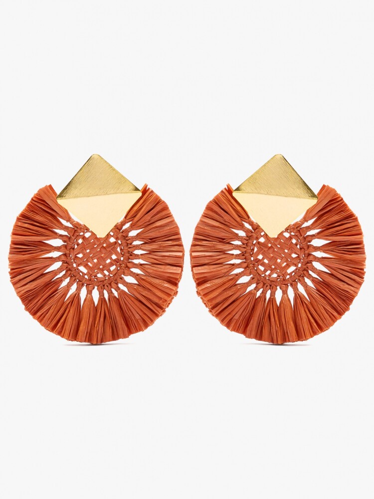 Pendientes Maxi Redondos Con Rafia naranja