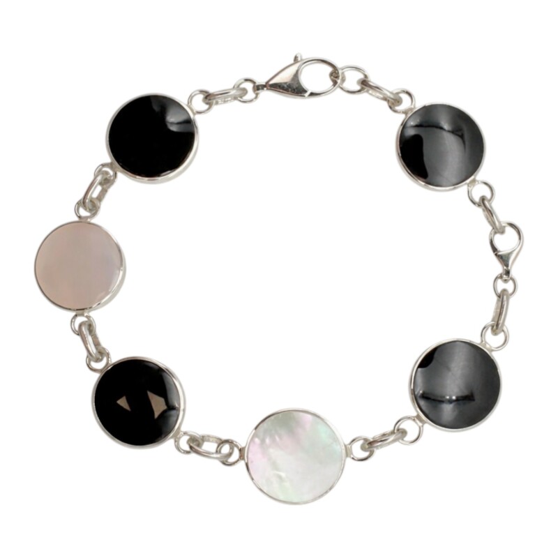 Pulsera circulos - Plata 925 - piedra nacar - piedra onix - PU3894 conpiedra