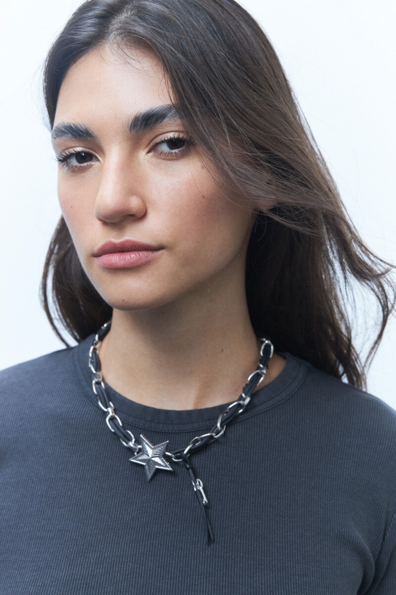 Collar choker cordon dije estrella - plateado 