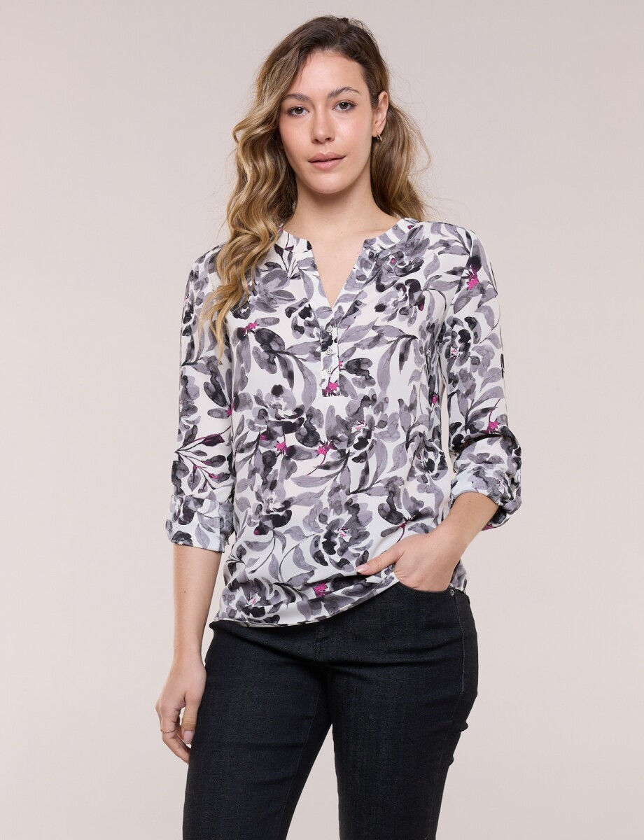 Blusa Gasa Print - Multi/gris 