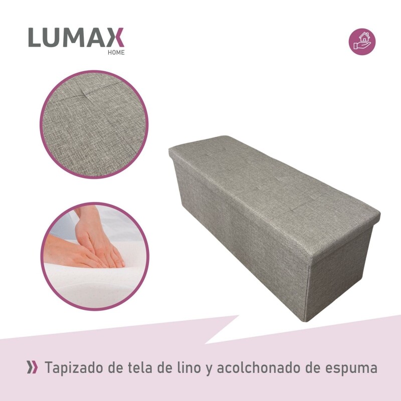 Puff Baúl Lumax Plegable 110x38 cm Organizador Living Dormitorio Gris Claro