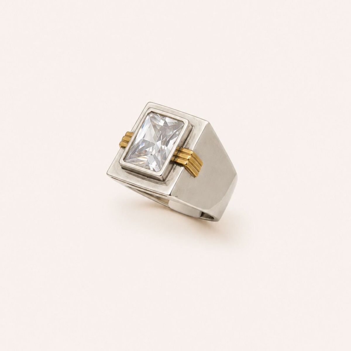 Anillo Sello Rectangular - Plata y Oro 
