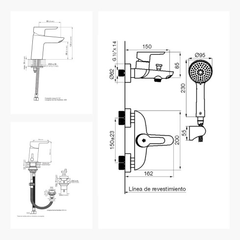 Juego Completo De Griferia,Incluye Ducha Exterior Con Transefrencia, Lavatorio Bajo Y Bidet Linea Puelo Fv 000