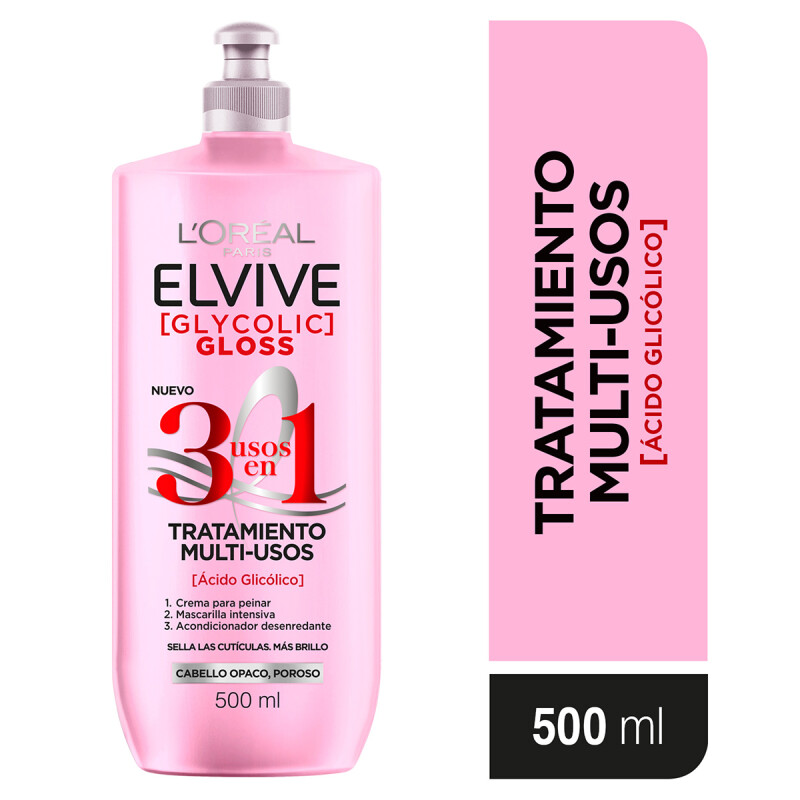 Tratamiento Multiusos 3 En 1 Elvive Glycolic Gloss 500 Ml. Tratamiento Multiusos 3 En 1 Elvive Glycolic Gloss 500 Ml.