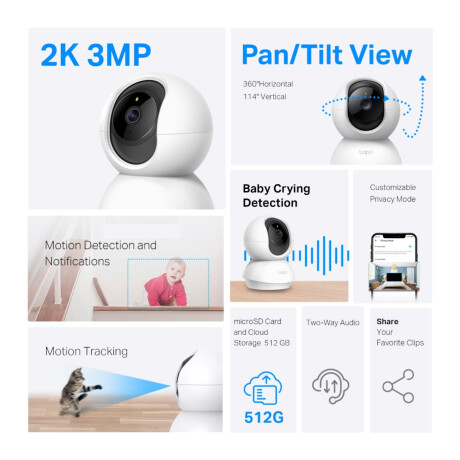 Cámara De Seguridad Tp-Link Tapo C210 Interior Visión Nocturna 2K 360° 001