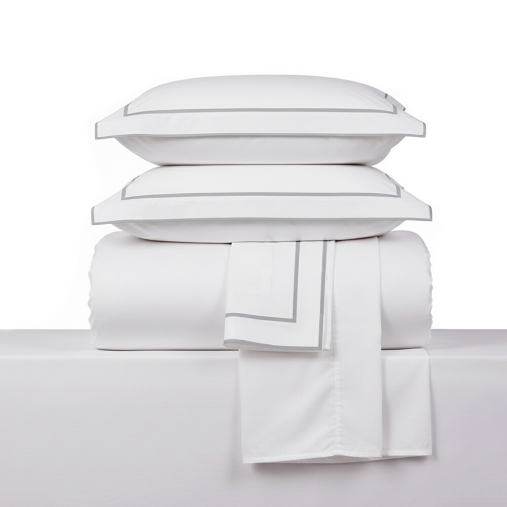 Juego de Sabana King Basic Color Block 200 Hilos - Pilar Blanco/Gris