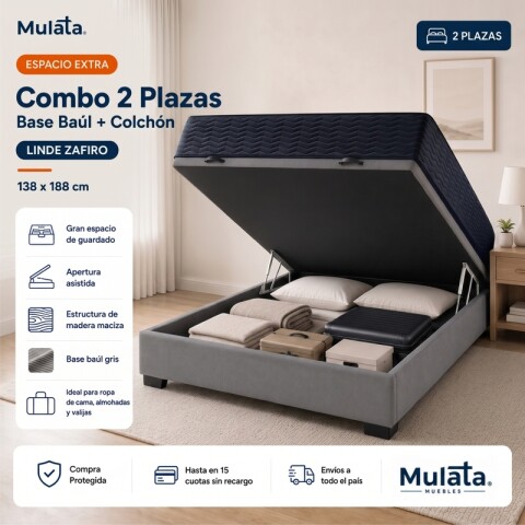 Sommier Baúl 2 Plazas Gris con Colchón Linde Zafiro 140x190 Firme Sommier Baúl 2 Plazas Gris con Colchón Linde Zafiro 140x190 Firme