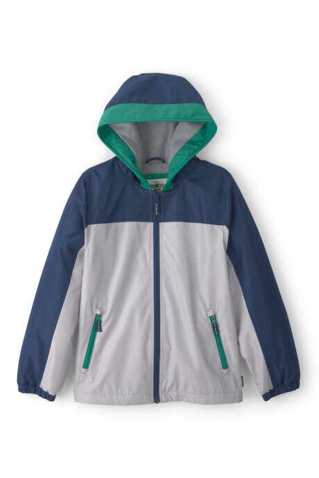Campera resistente al agua, rosada, diseño bloques de color gris, azul y verde Sin color
