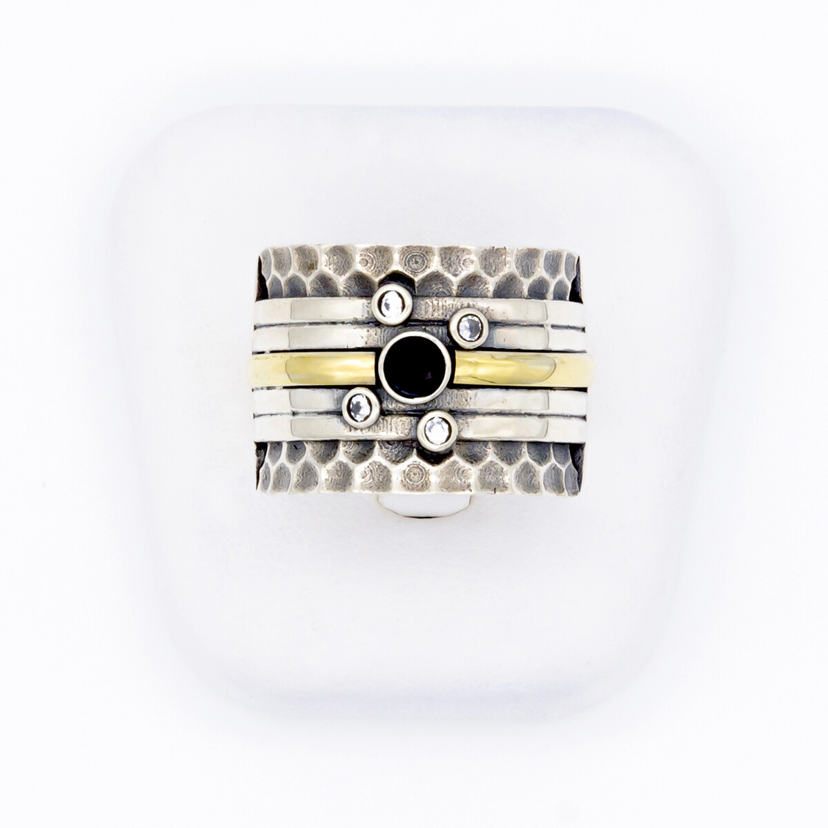 Anillo de plata 925, double en oro 18 ktes y circonias. 