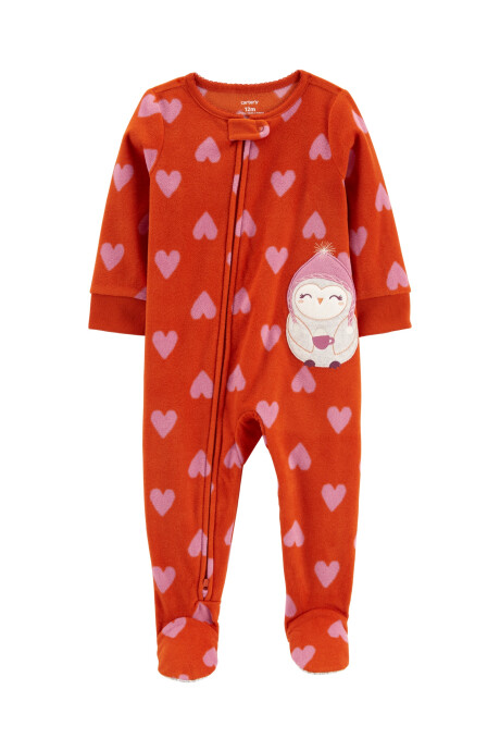 Pijama una pieza de micropolar, con pie, diseño corazones y estampa búho. Talles 2-5T Sin color