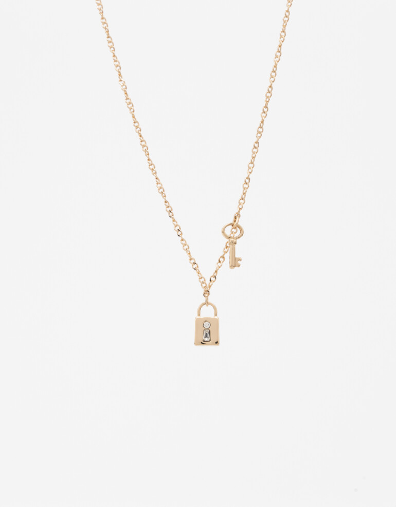 Cadena Corta con Dije Con Dijes Collar De Cadena Candado Y Llave - Dorado