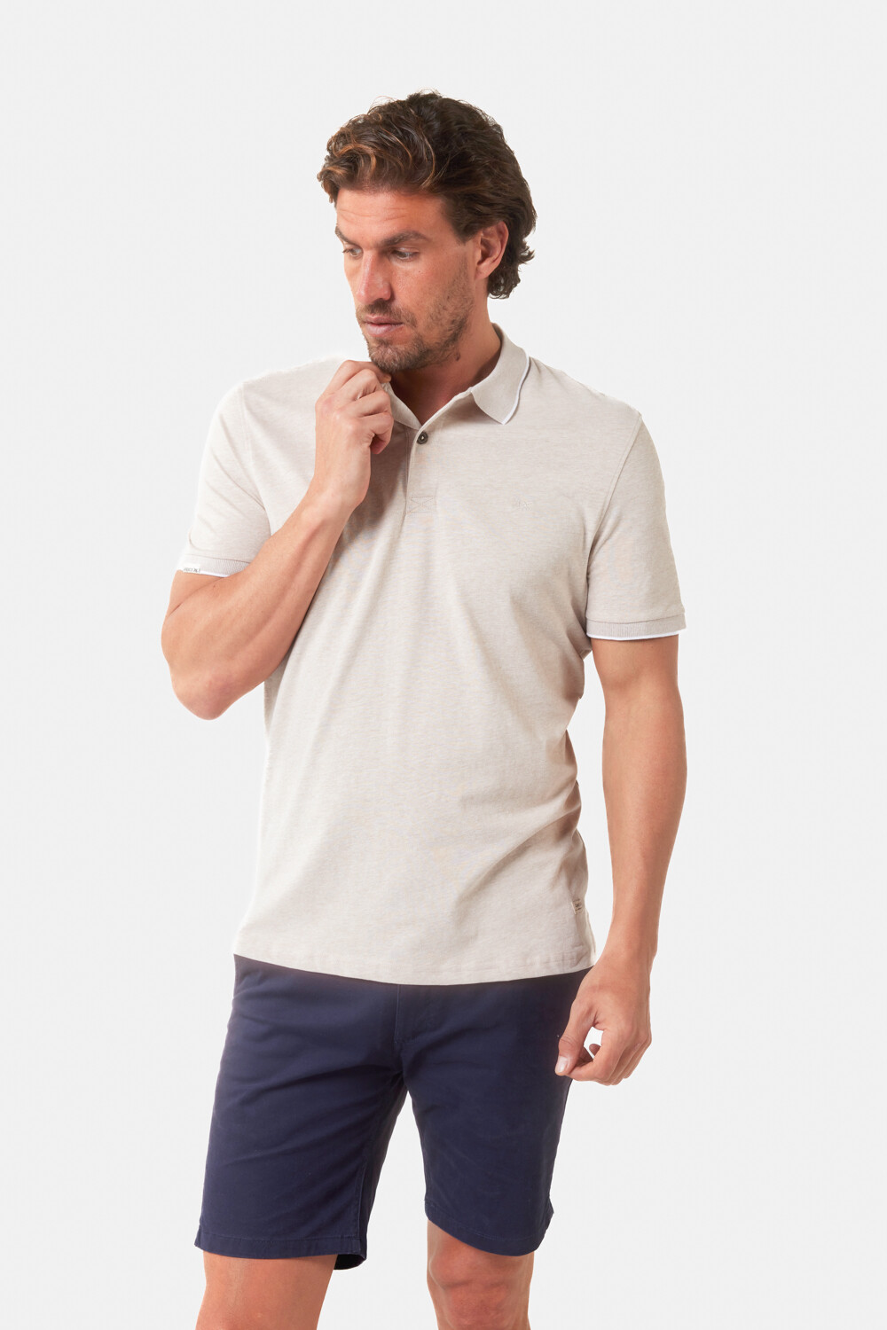 REMERA POLO JERSEY RAYADA Beige