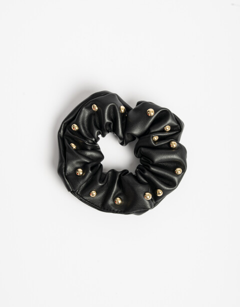 Skunzies Cuero/PU Scrunchie Con Studs - Combinacion Bicolor