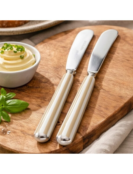 SET X2 CUBIERTO MANTEQUILLA MANGO RAYAS BEIGE "BARCELONA" SET X2 CUBIERTO MANTEQUILLA MANGO RAYAS BEIGE "BARCELONA"