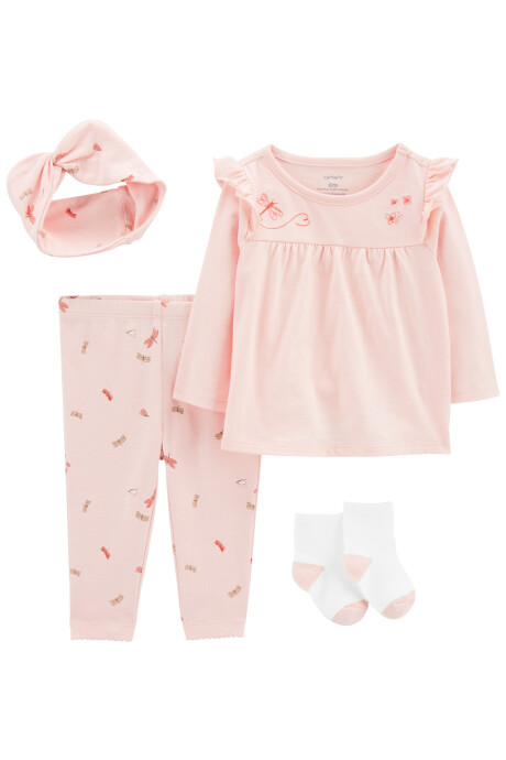 Set cuatro piezas de algodón, calza, blusa, medias y vincha Set cuatro piezas de algodón, calza, blusa, medias y vincha