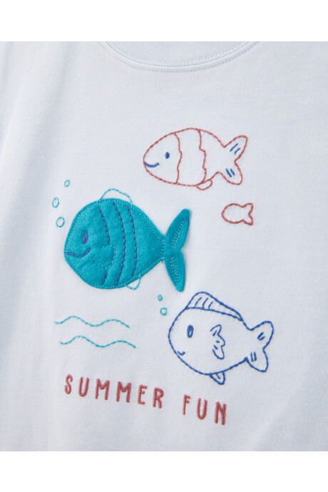 Set dos piezas de algodón, short y remera, estampa peces Sin color