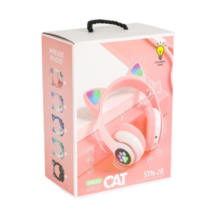 Auriculares inalambrico bluetooth STN28 infantil orejas gato luces rosado Auriculares inalambrico bluetooth STN28 infantil orejas gato luces rosado